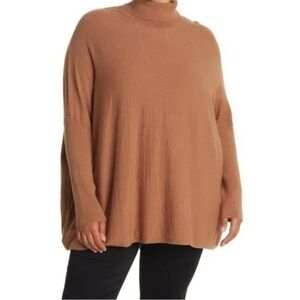 Camel tan turtleneck poncho sweater long sleeve pullover